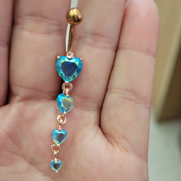 Rose Gold Radiant Heart Sparkle Cascade Chandelier Belly Button Ring - Picture 3 of 4
